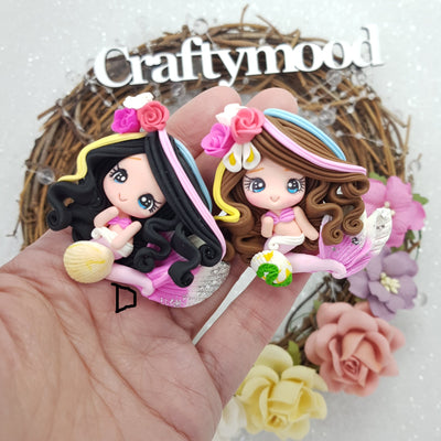White Pink mermaid - Clay Charm Embellishment limited