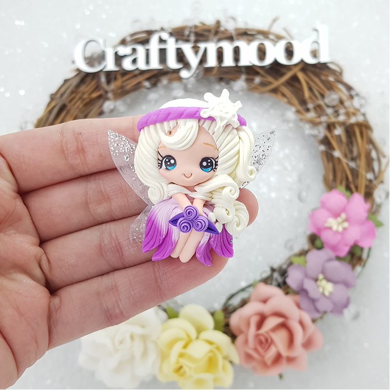 MAX 8 EACH PERSON Flower purple fairy - Embellishment Clay Bow Centre