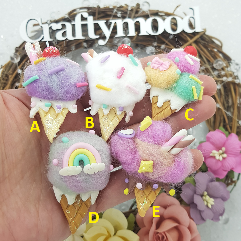 Cotton fluffy ice cream - Embellishment Clay Bow Centre