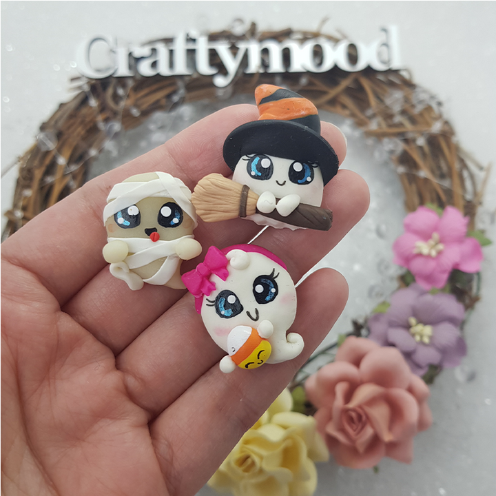 Halloween ghosts (glow in the dark) - Embellishment Clay Bow Centre