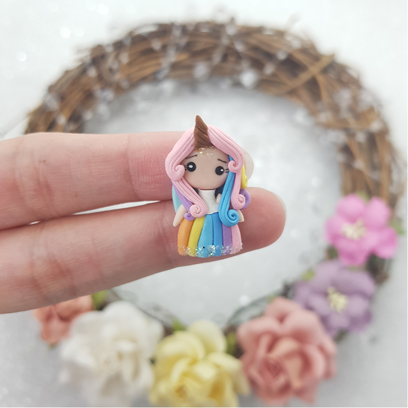 Rainbow princess unicorn - Embellishment Clay Bow Centre