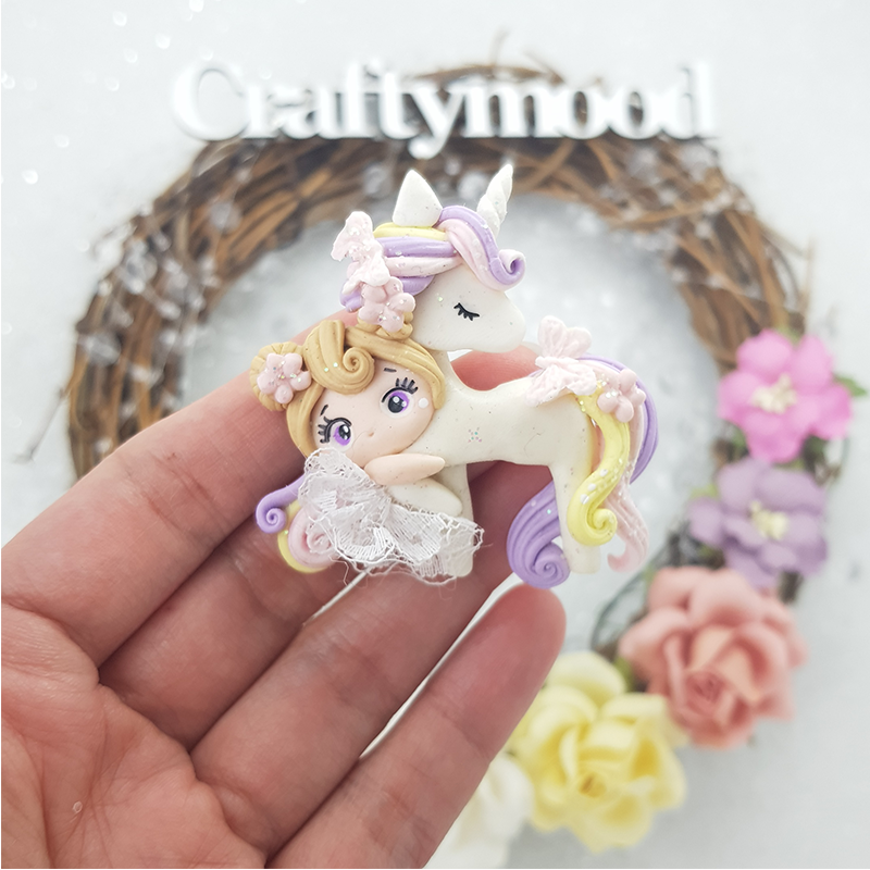 Purple unicorn and girl - Embellishment Clay Bow Centre