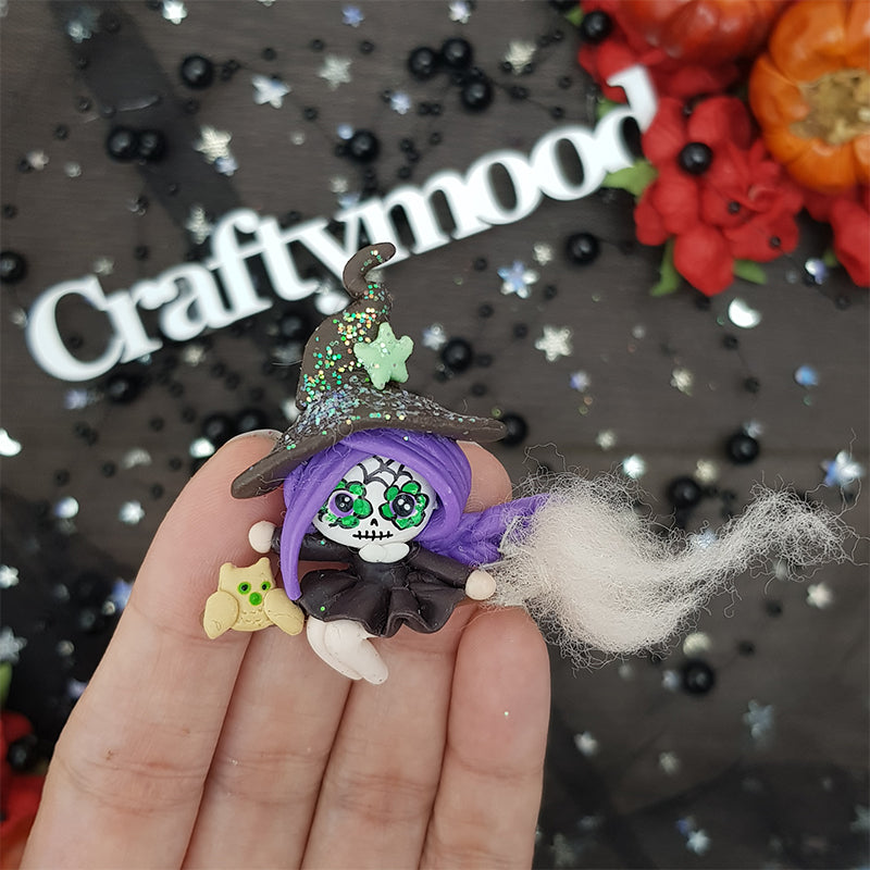 Halloween witch and broomstick - Embellishment Clay Bow Centre