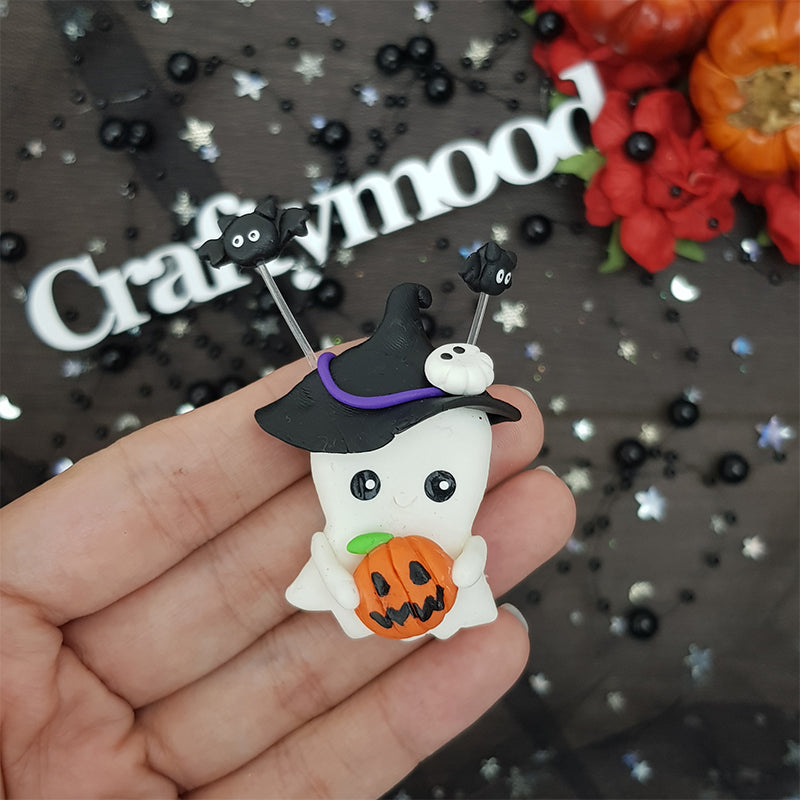 Halloween ghost and hat - Handmade Flatback Clay Bow Centre