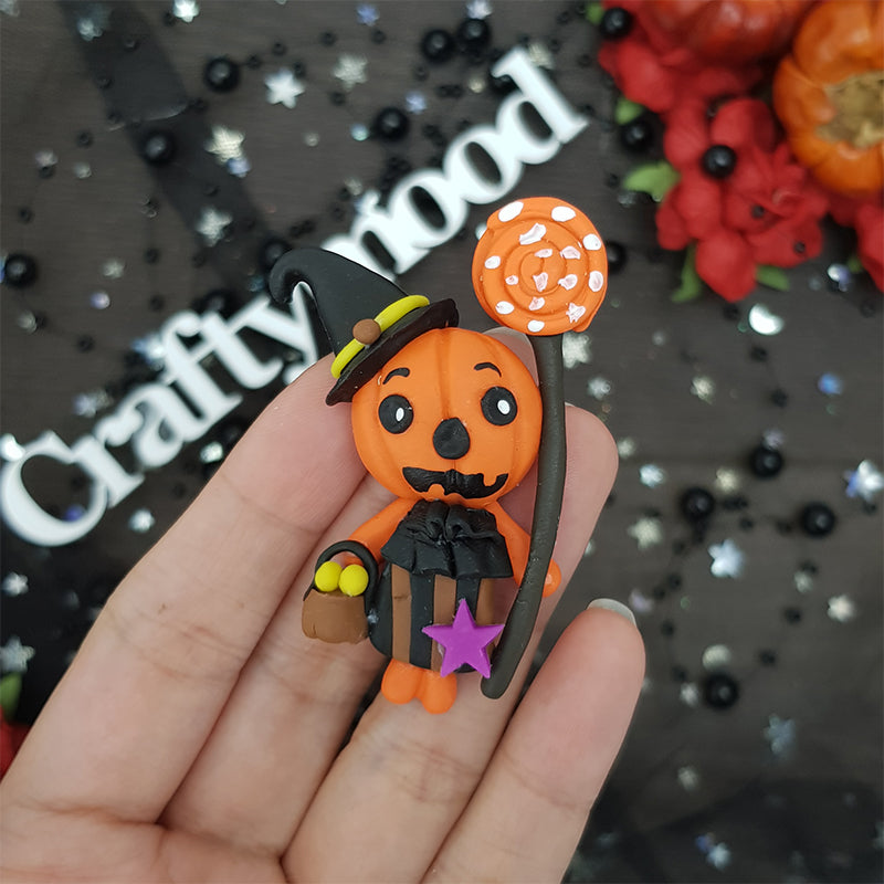 Halloween scarecrow - Handmade Flatback Clay Bow Centre
