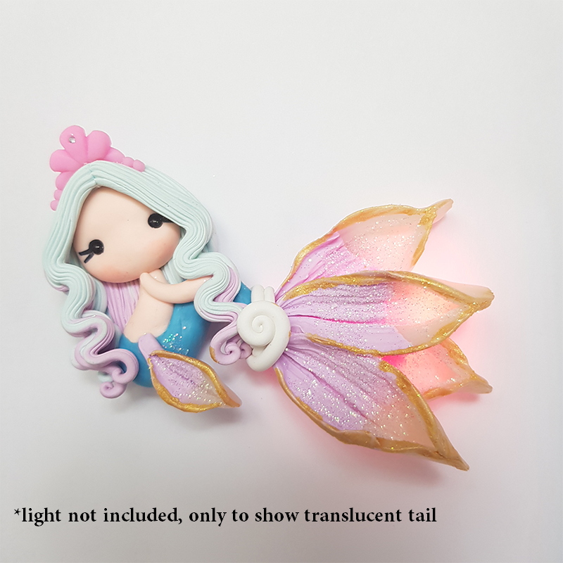 Pink crown beautiful mermaid translucent tail - Embellishment Clay Bow Centre