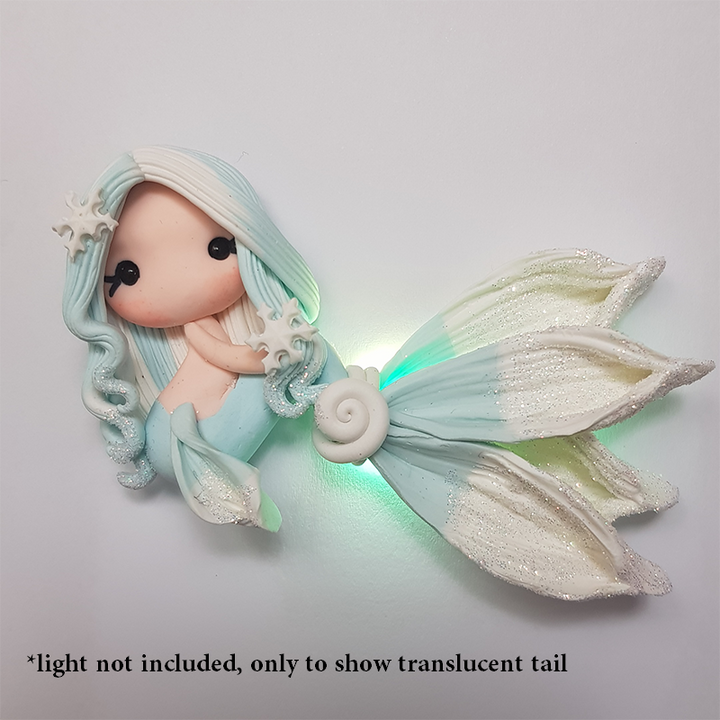 Winter ice blue beautiful mermaid - Embellishment Clay Bow Centre