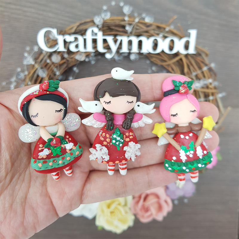 Christmas fairy - Embellishment Clay Bow Centre