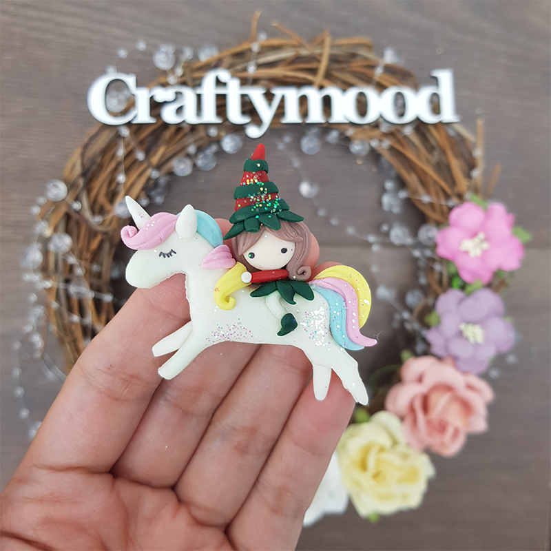 Elf and rainbow unicorn - Handmade Flatback Clay Bow Centre