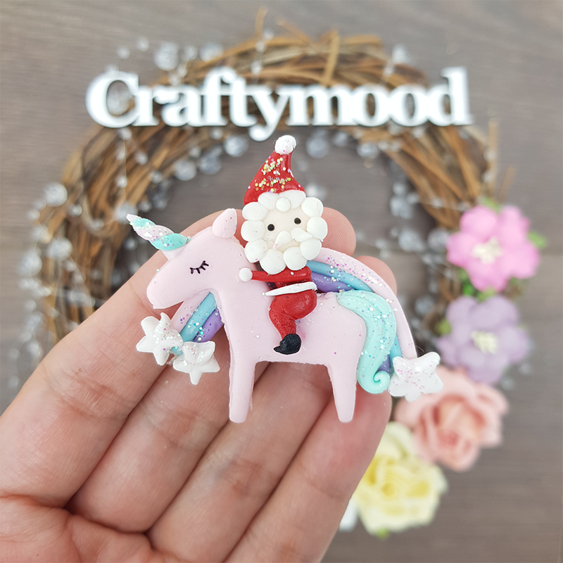 Santa and pink unicorn - Embellishment Clay Bow Centre