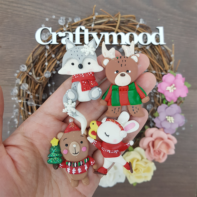 Christmas winter animals - Embellishment Clay Bow Centre