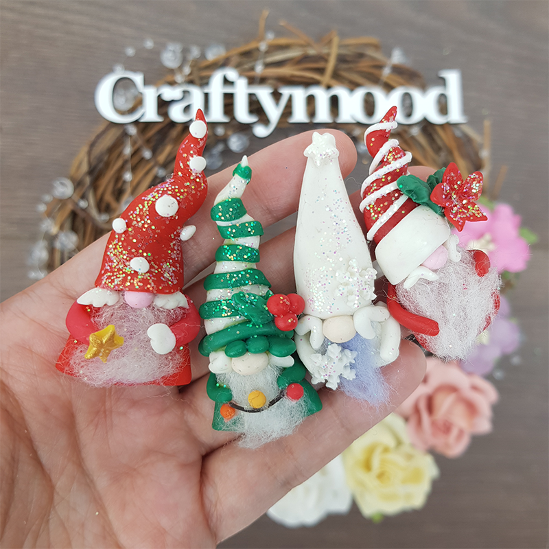 Christmas gonk gnomes - Handmade Flatback Clay Bow Centre