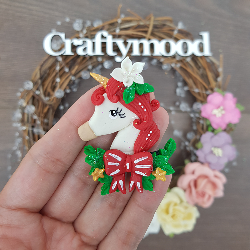 Christmas unicorn horse head - Handmade Flatback Clay Bow Centre