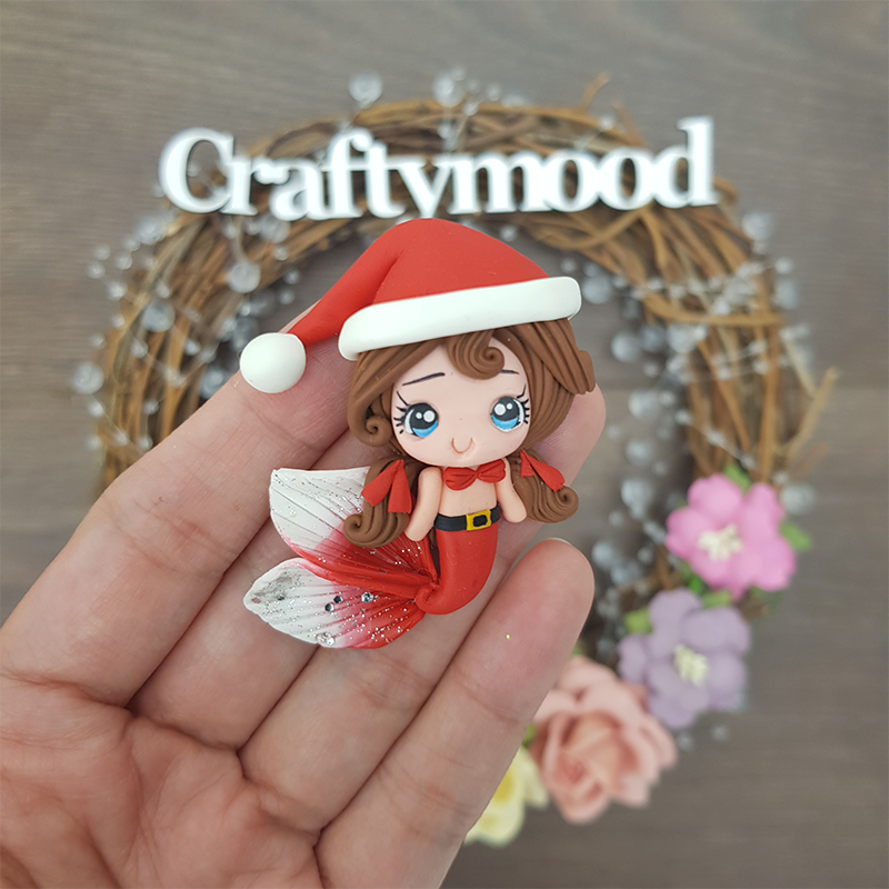 Christmas mermaid - Handmade Flatback Clay Bow Centre