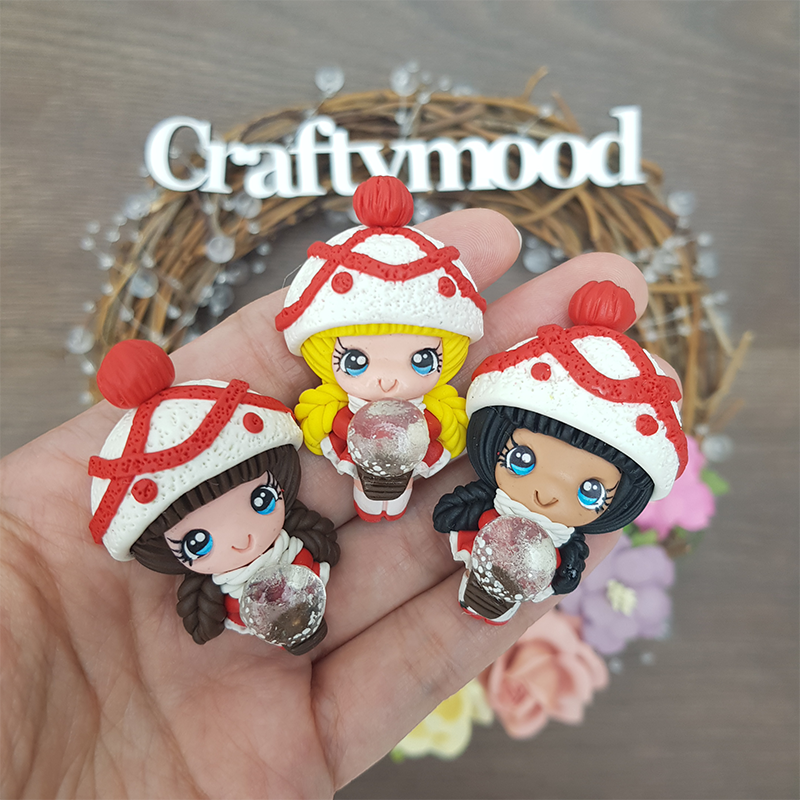 Christmas girls and snow globe - Embellishment Clay Bow Centre