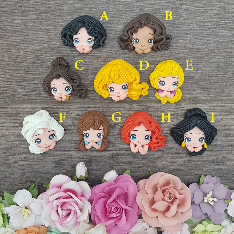 SALE Decorate yourself Beautiful princess head - Handmade Flatback Clay Bow Centre