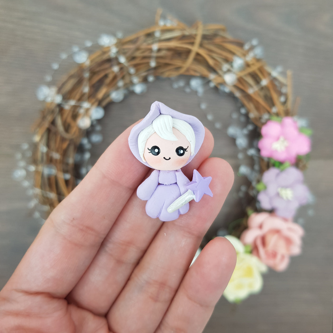 Adorable lilac fairy - Handmade Flatback Clay Bow Centre