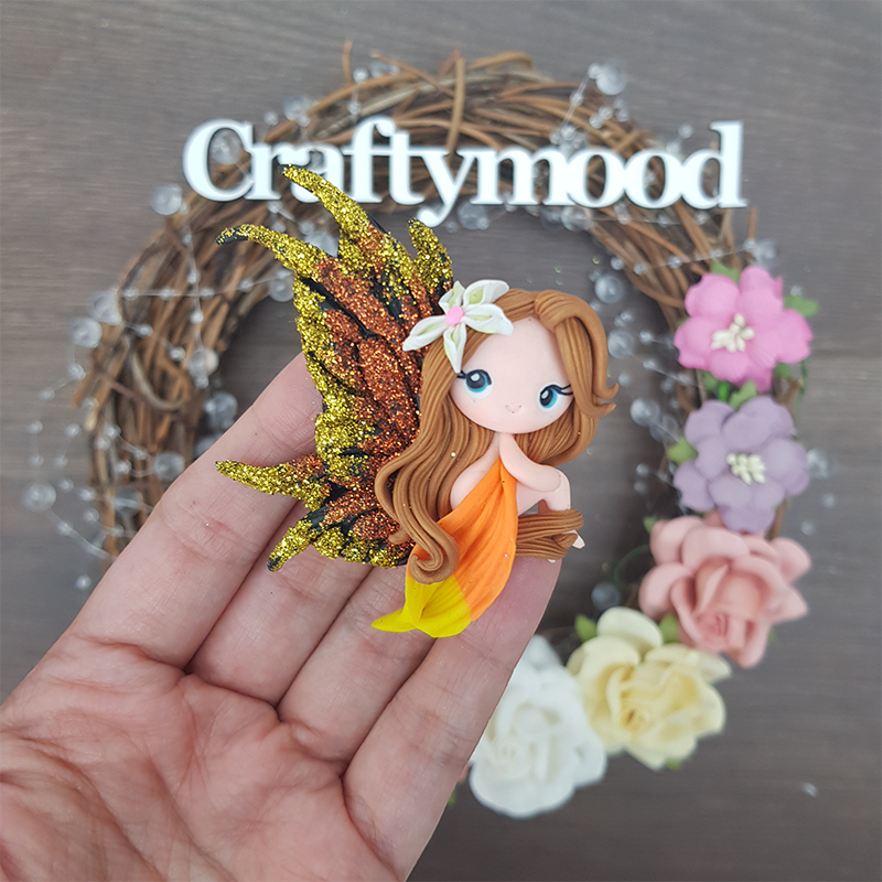 Beautiful butterfly fairy A - Handmade Flatback Clay Bow Centre