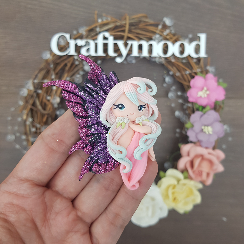 Beautiful butterfly fairy D - Handmade Flatback Clay Bow Centre