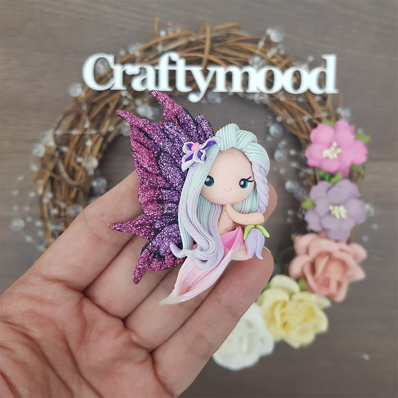 Beautiful butterfly fairy E - Handmade Flatback Clay Bow Centre