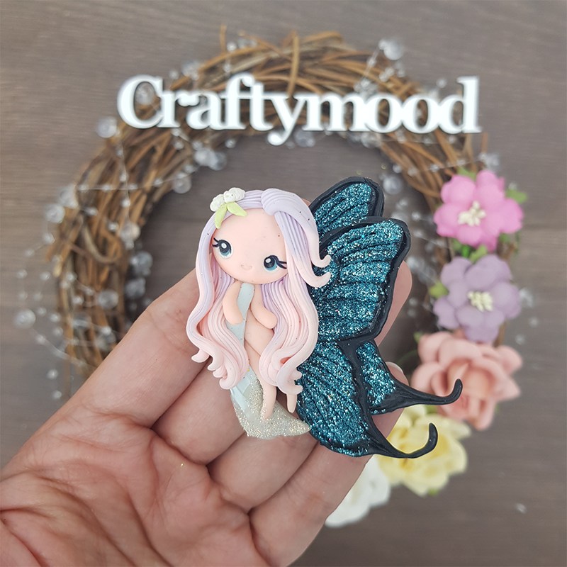 Beautiful butterfly fairy F - Handmade Flatback Clay Bow Centre