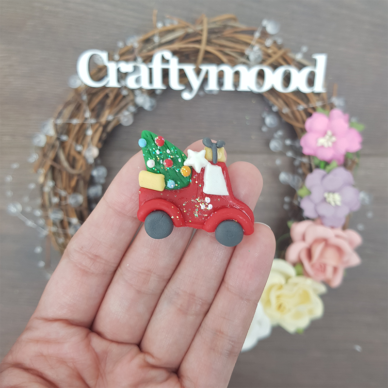 Christmas car - Handmade Flatback Clay Bow Centre