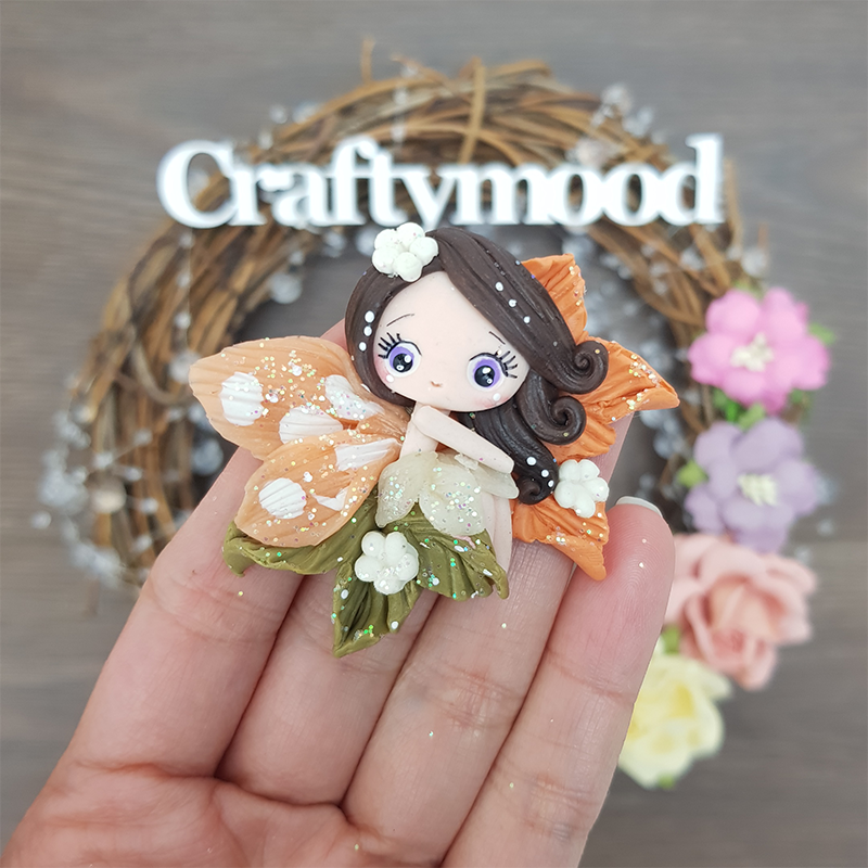 Pretty autumn flower fairy - Handmade Flatback Clay Bow Centre