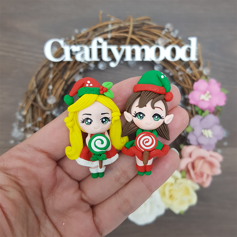 Christmas elf with candy - Embellishment Clay Bow Centre