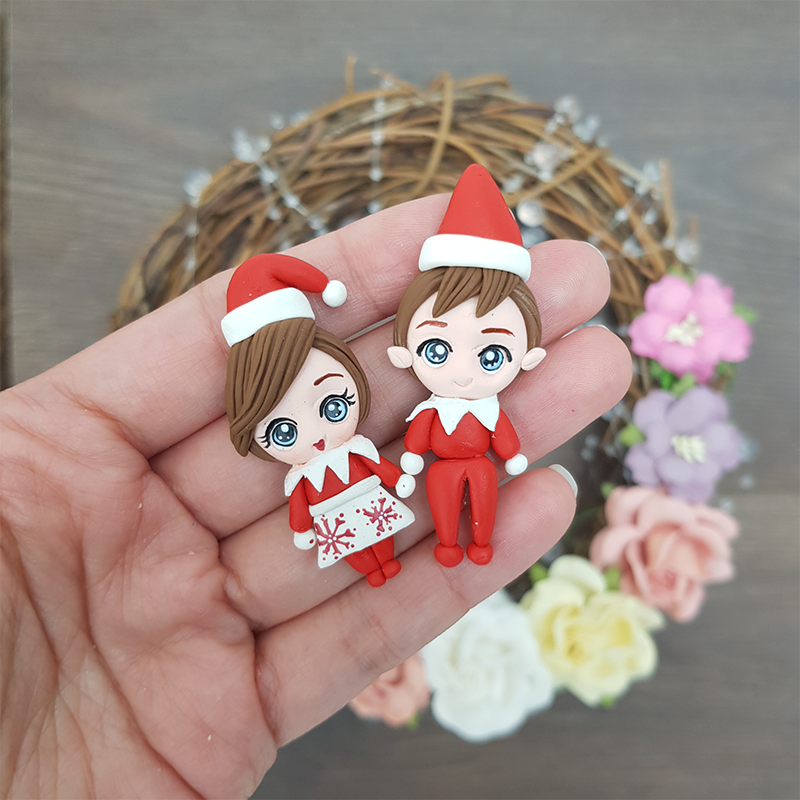 Red and white Christmas elf - Handmade Flatback Clay Bow Centre