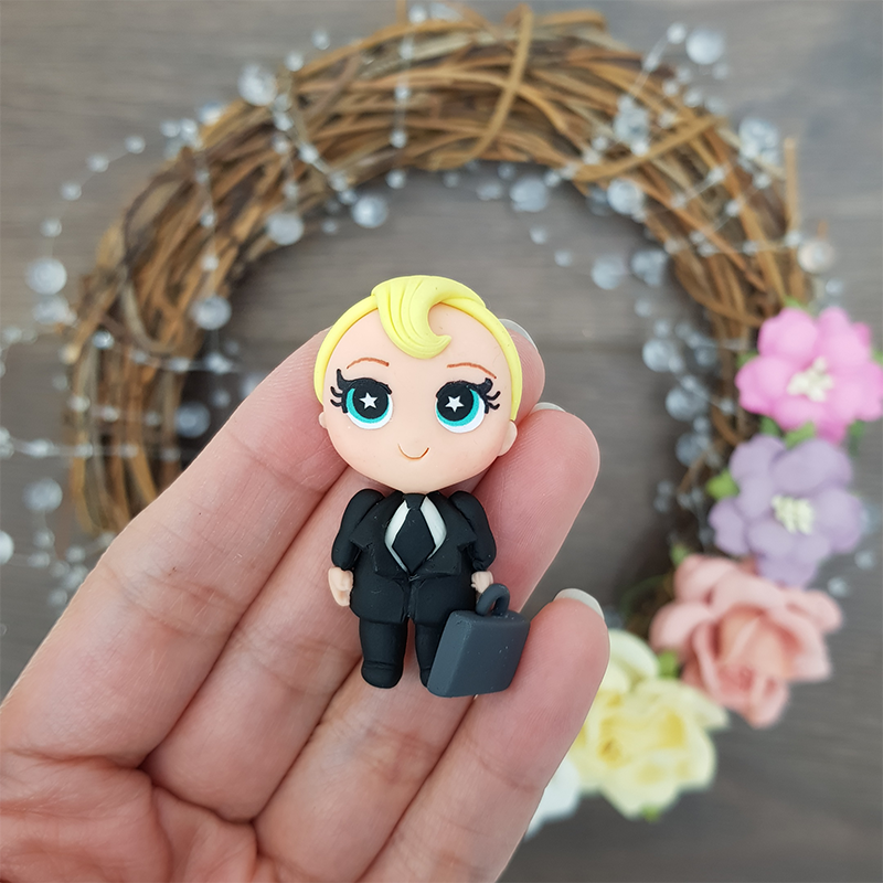 Baby in suit blonde hair - Embellishment Clay Bow Centre