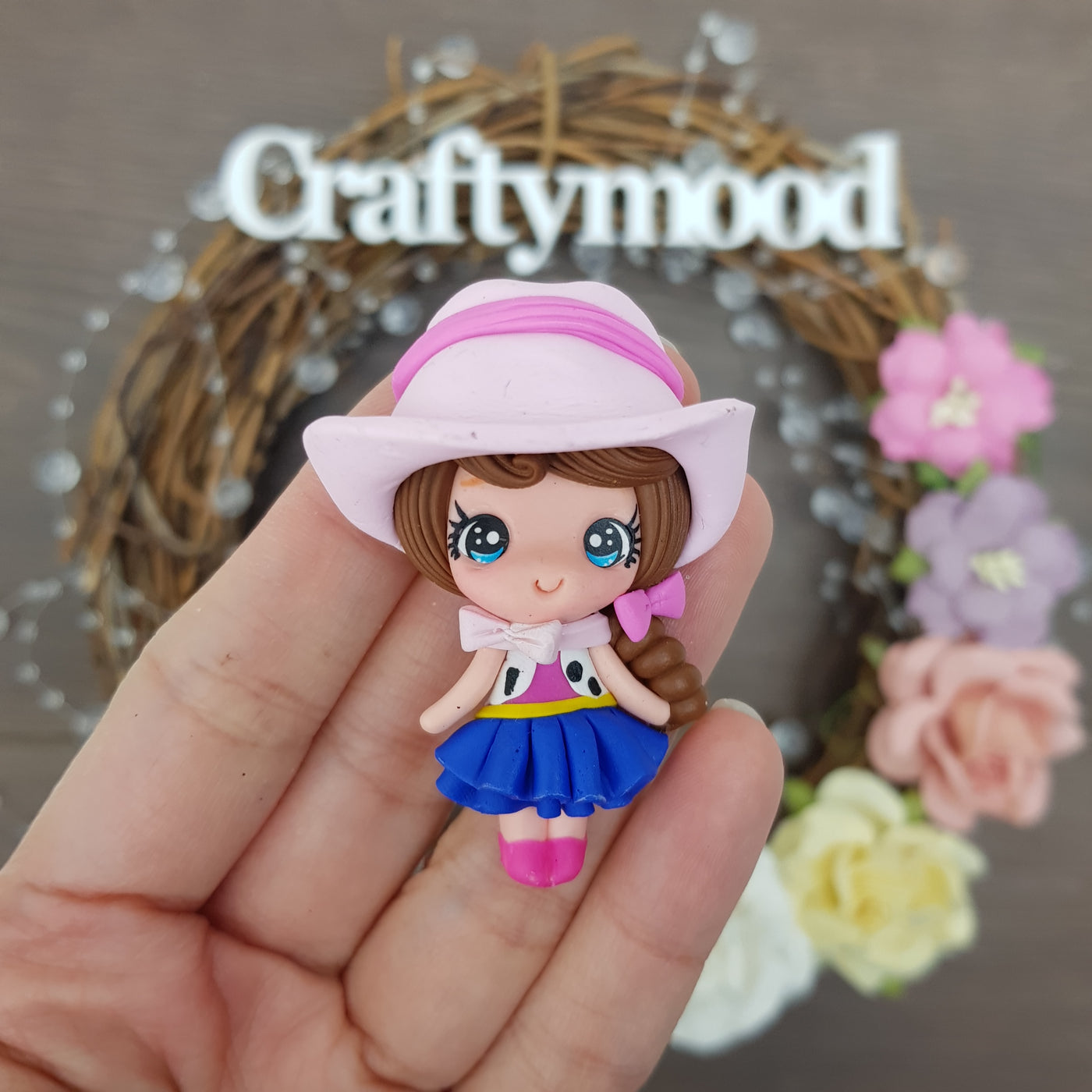 cowboy girl  - Handmade Flatback Clay Bow Centre