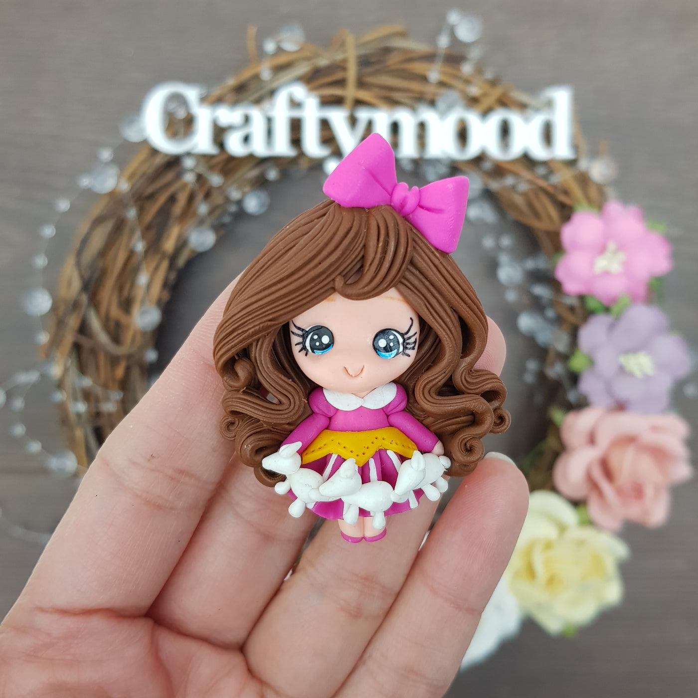 Cute girl  - Handmade Flatback Clay Bow Centre