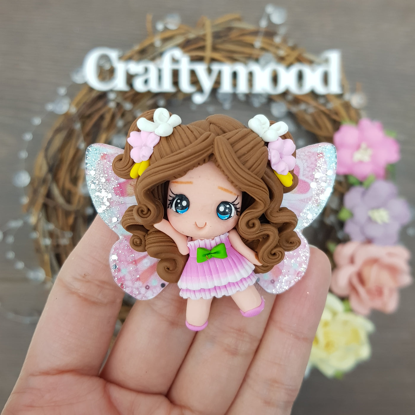 Pink Fairy- Handmade Flatback Clay Bow Centre