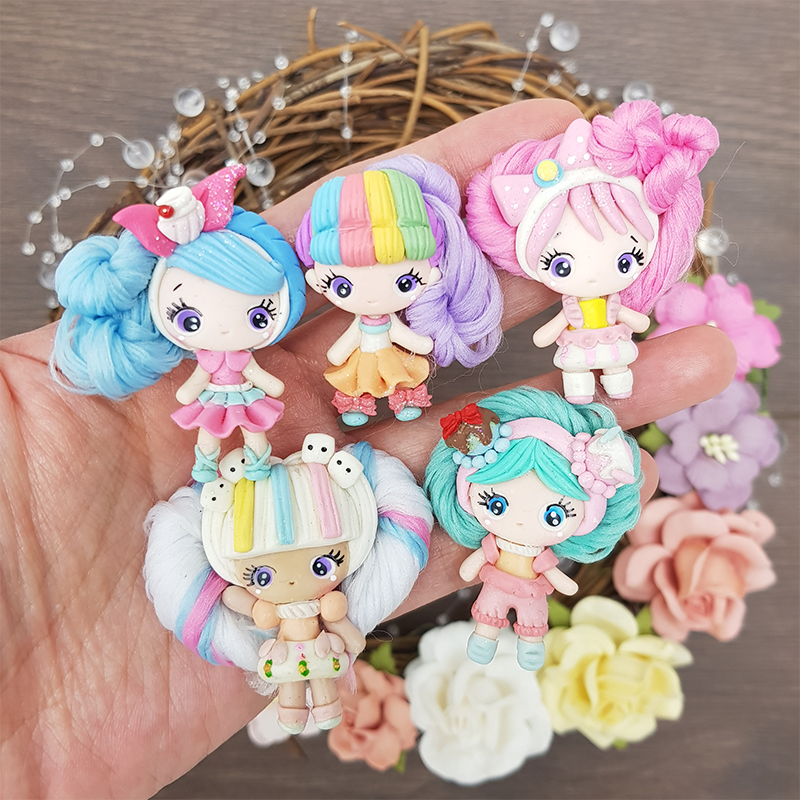 Cotton candy hair girls - Embellishment Clay Bow Centre