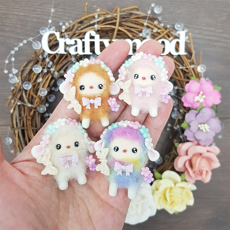 Cute fluffy sheep - Embellishment Clay Bow Centre