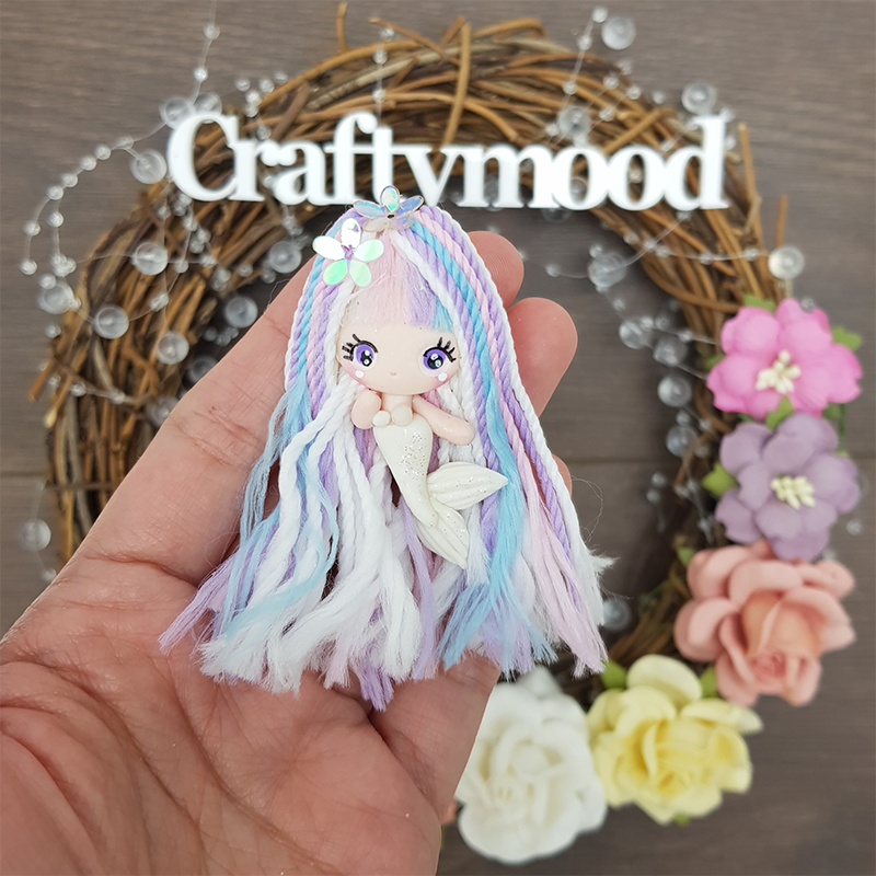 Cute pastel hair mermaid - Embellishment Clay Bow Centre