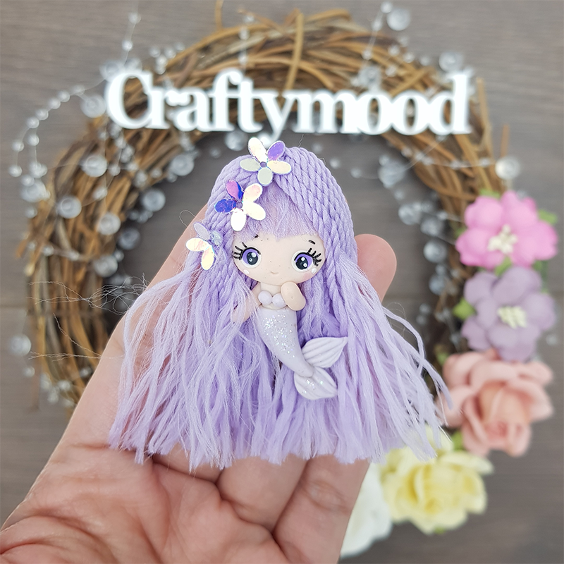 Cute lilac hair mermaid - Embellishment Clay Bow Centre