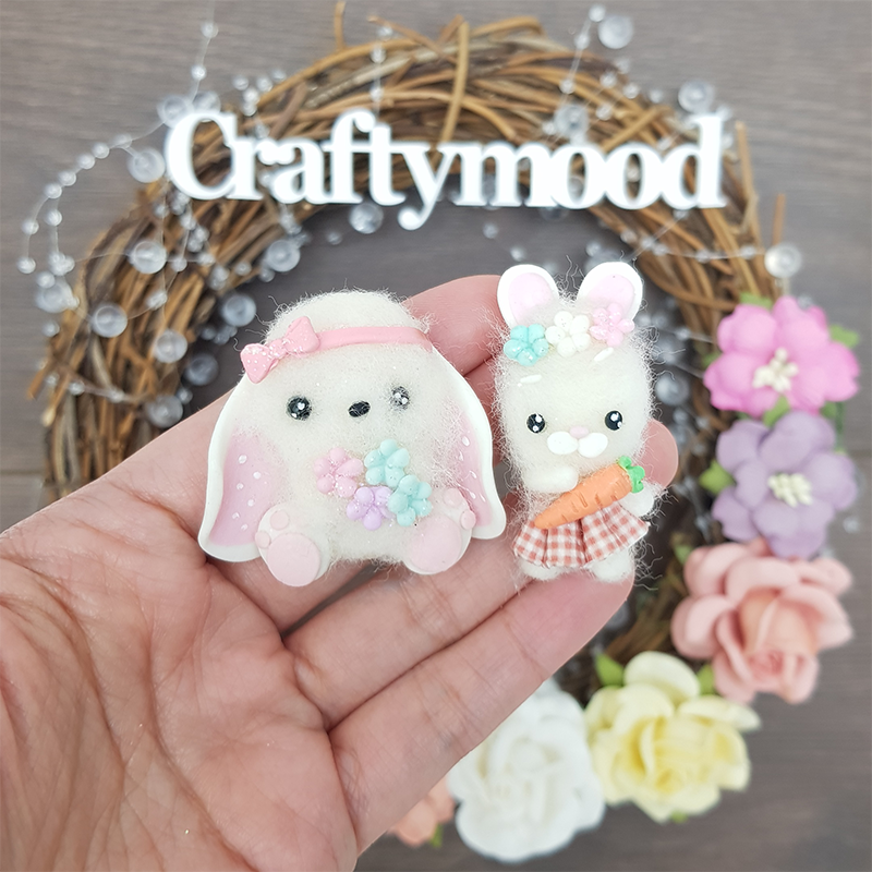 Cute fluffy bunny - Embellishment Clay Bow Centre