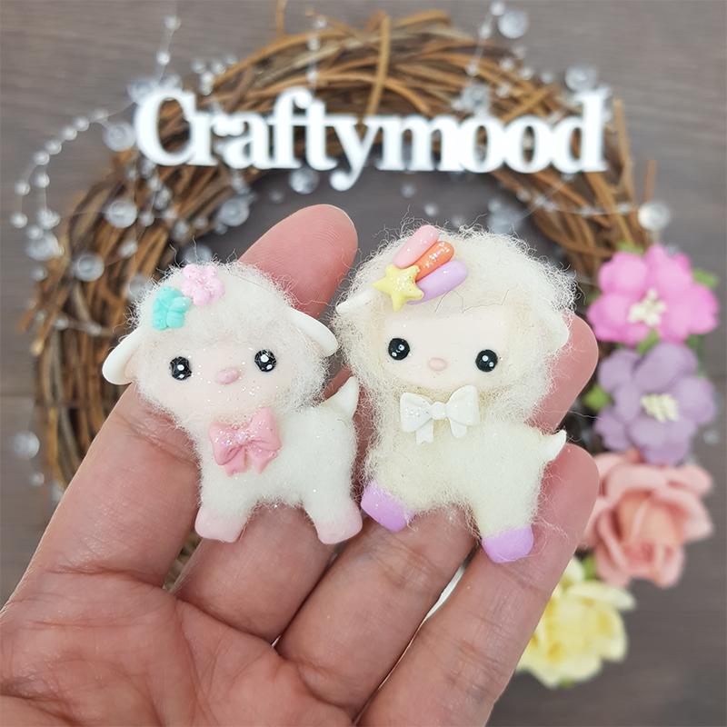 Fluffy lamb sheep - Embellishment Clay Bow Centre