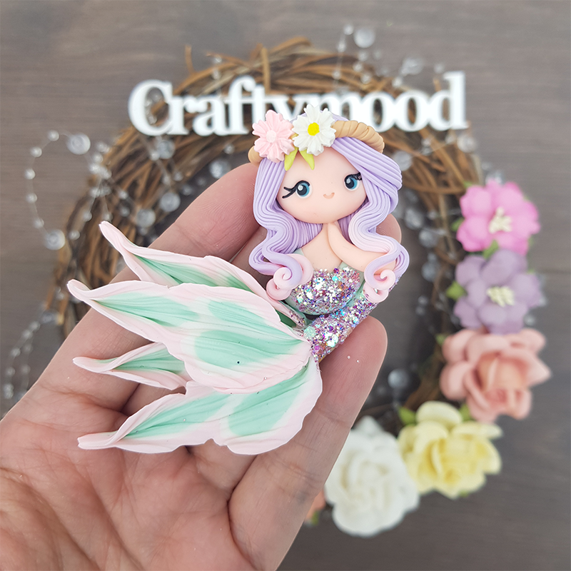 Lilac green beautiful mermaid - Embellishment Clay Bow Centre