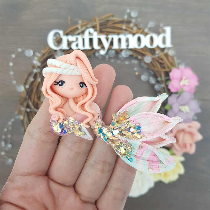 Peach pink beautiful mermaid - Embellishment Clay Bow Centre