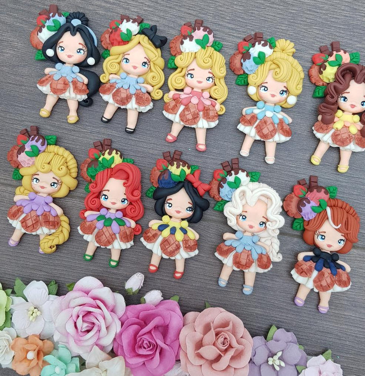 Ice cream girl big size - set of 10 - Handmade Flatback Clay Bow Centre