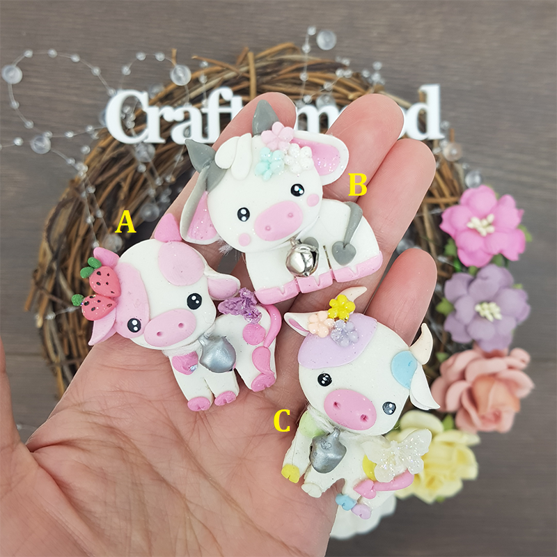 Cute cow - Handmade Flatback Clay Bow Centre