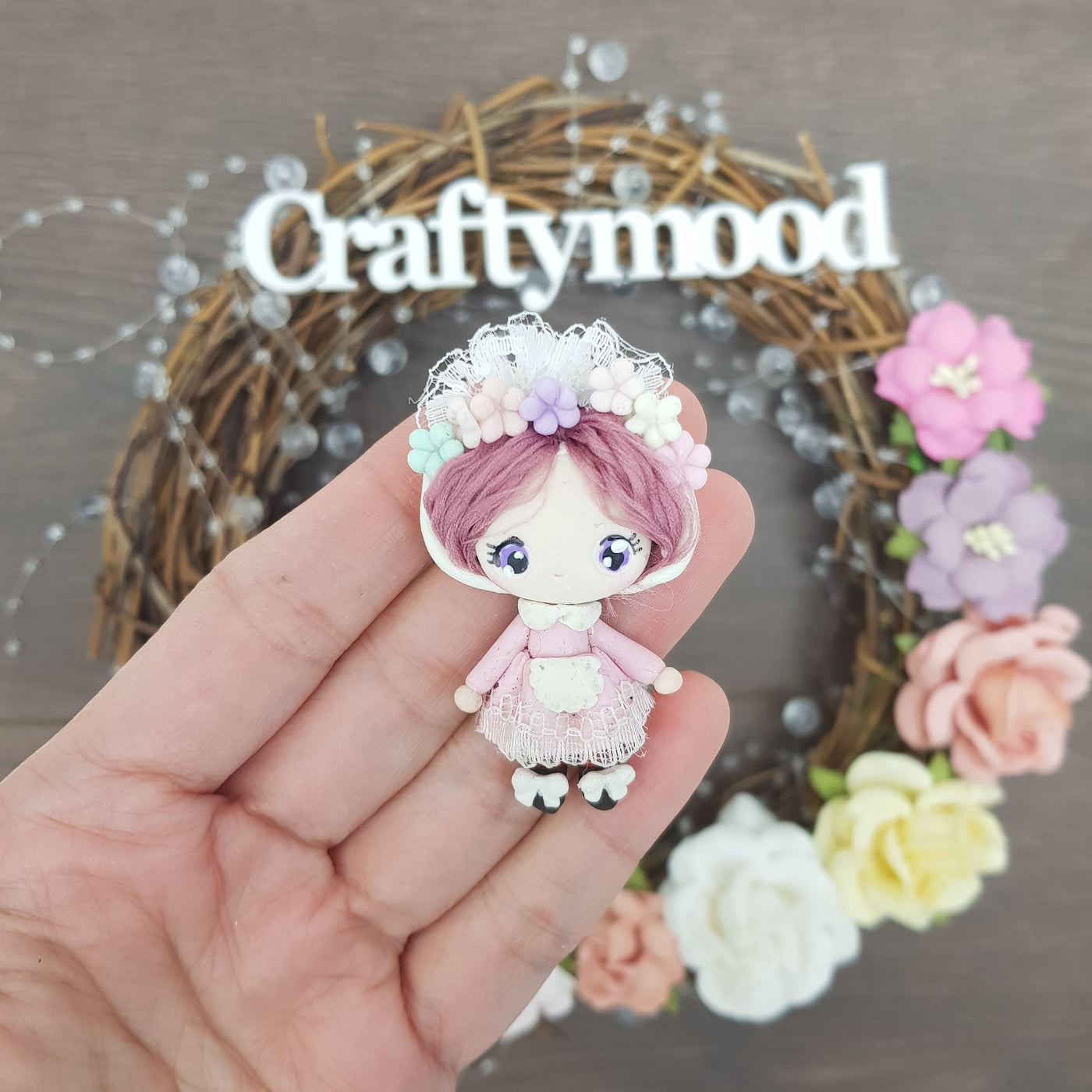 Cute doll girl - Handmade Flatback Clay Bow Centre