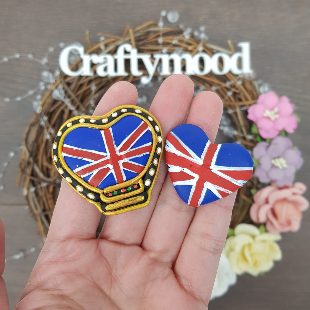 Union jack heart crown - Handmade Flatback Clay Bow Centre - Crafty Mood