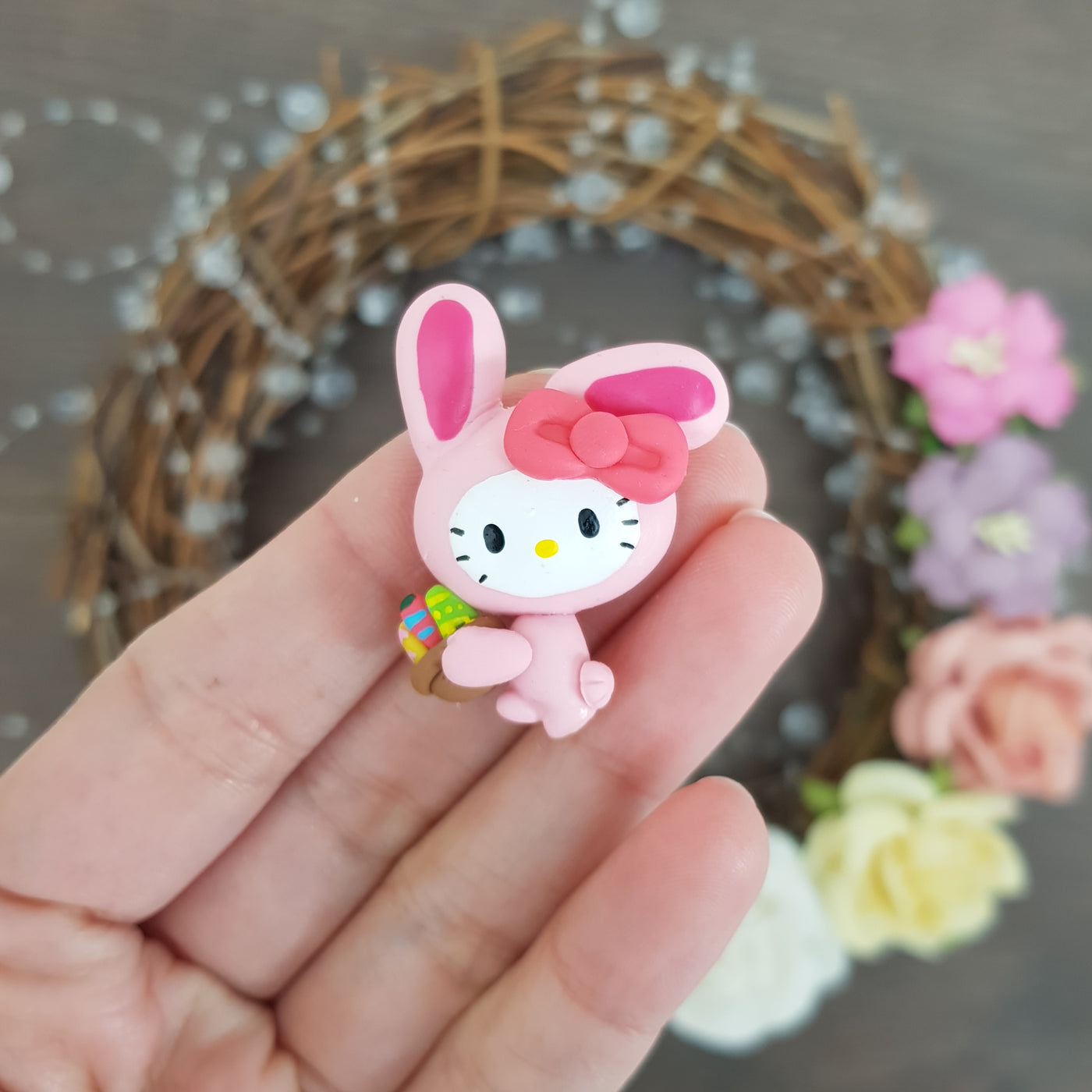 Pink bunny - Handmade Flatback Clay Bow Centre