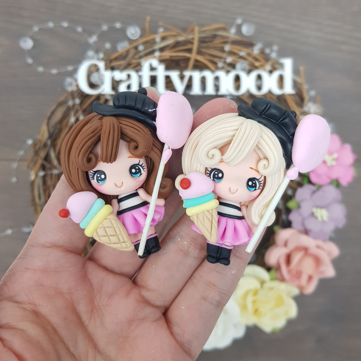 Ice cream and candy girls - Handmade Flatback Clay Bow Centre