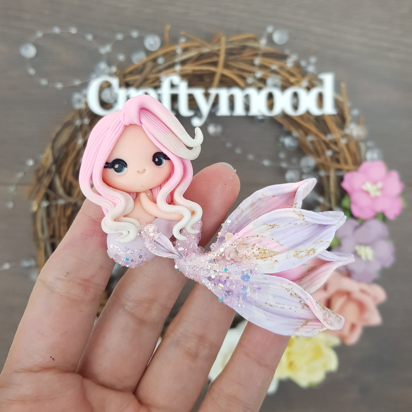 Beautiful mermaid pink lilac - Embellishment Clay Bow Centre