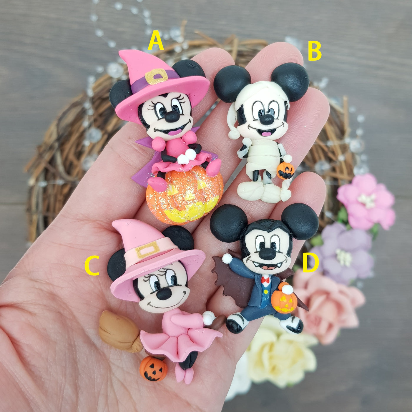 Halloween cute mouses - Handmade Flatback Clay Bow Centre