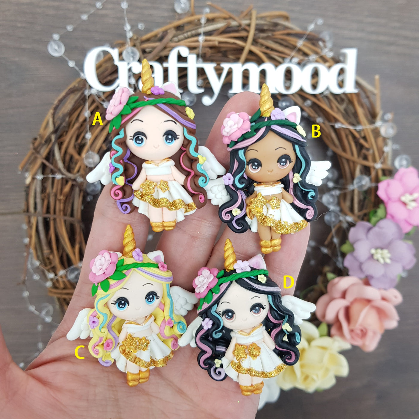 Max 2 pcs /model Unicorn angels - Handmade Flatback Clay Bow Centre